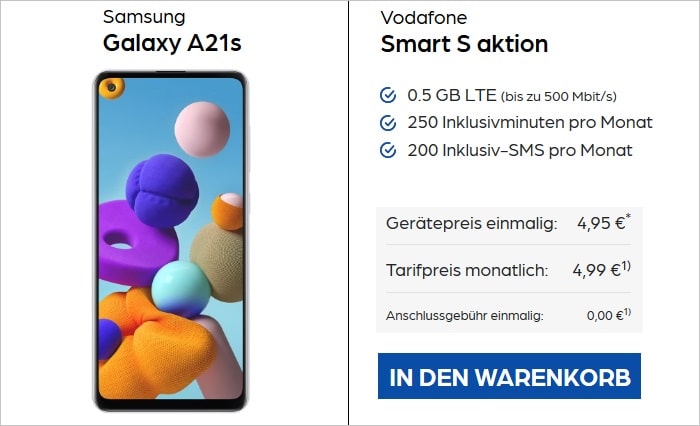 Samsung Galaxy A21s mit Vodafone Smart S bei Preisboerse24