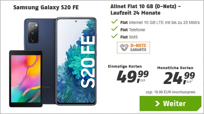 Samsung Galaxy S20 FE + Samsung Galaxy Tab A 8.0 WiFi + klarmobil Allnet Flat bei klarmobil