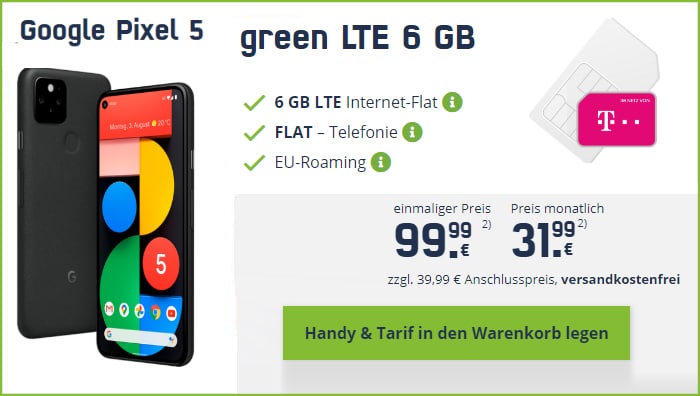 Google Pixel MD green LTE Telekom mobilcom-debitel 6 GB