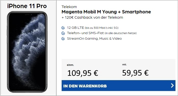 iPhone 11 Pro + Telekom MagentaMobil M bei Preisboerse24