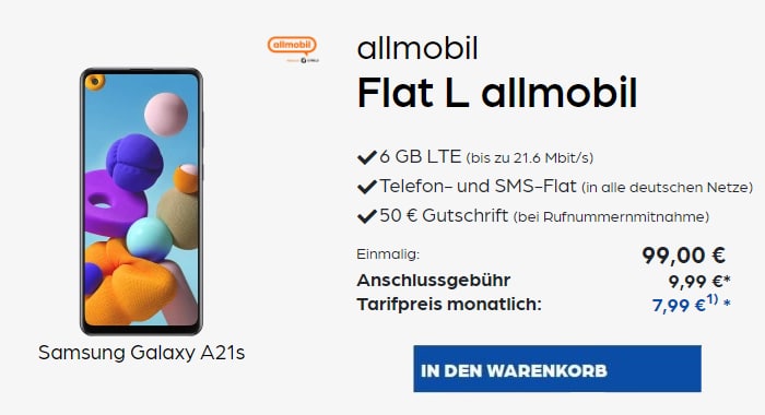 Samsung Galaxy A21S Allmobil Flat L Preisboerse24