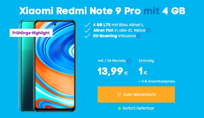 Xiaomi Redmi Note 9 Pro mit Blau Allnet L bei Blau