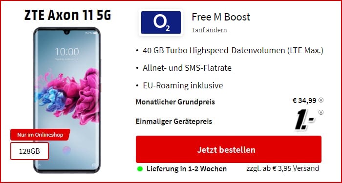 ZTE Axon 11 5G + o2 Free M Boost bei MediaMarkt