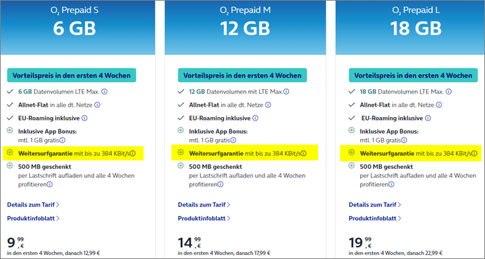 o2 Prepaid Weitersurf-Garantie