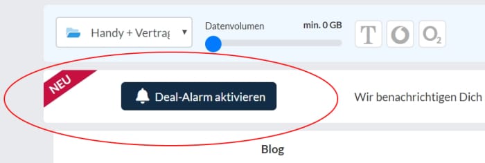 Deal-Alarm aktivieren bei Handyhase.de