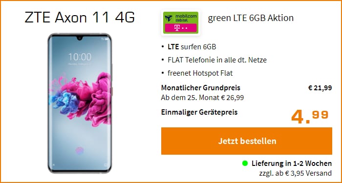 ZTE Axon 11 4G mit md green LTE 6 GB (Telekom-Netz) bei Saturn