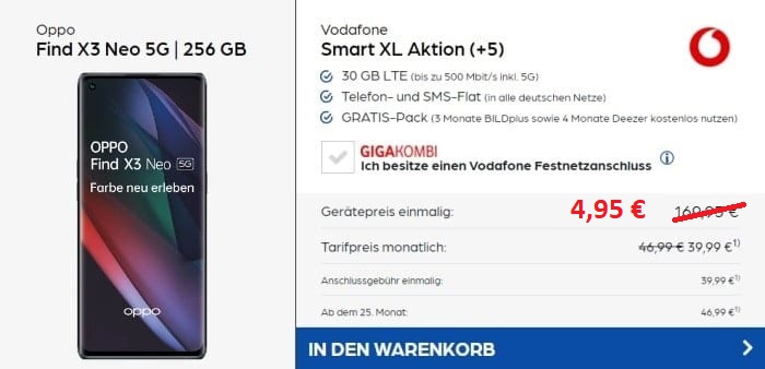 Oppo Find X3 Neo 5G Vodafone Smart Xl Bei Preisboerse24