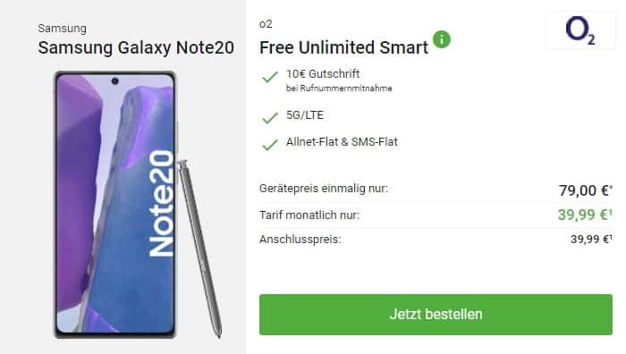 Samsung Galaxy Note 20 + o2 Free Unlimited Smart bei Deinhandy