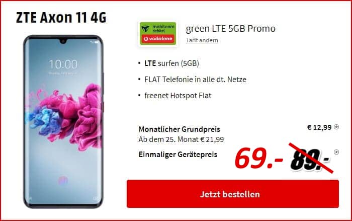 Axon 11 mit green LTE Vodafone bei MediaMarkt günstig