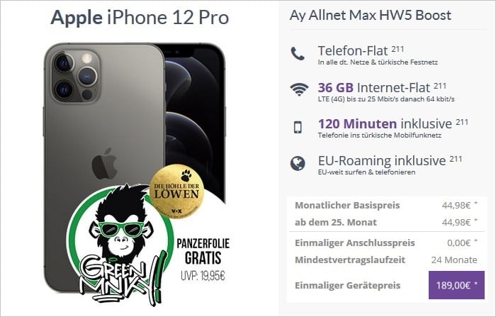 iPhone 12 Pro mit Ay Yildiz Ay Allnet Max Boost bei FLYmobile