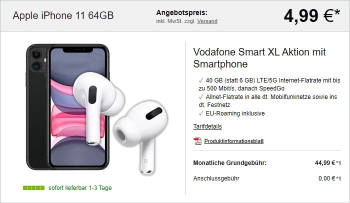 iPhone11 + AirPods Pro + Vodafone Smart XL bei LogiTel