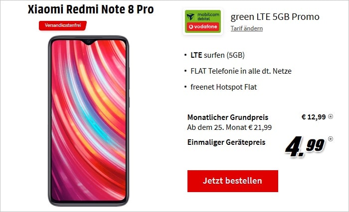 Xiaomi Redmi Note 8 Pro mit green LTE 5 GB bei MediaMarkt