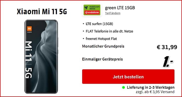 Xiaomi Mi 11 5G + md green LTE 15 GB bei Saturn