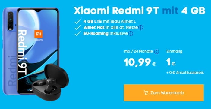 Xiaomi Redmi Note 9T 5G + Blau Allnet L bei Blau