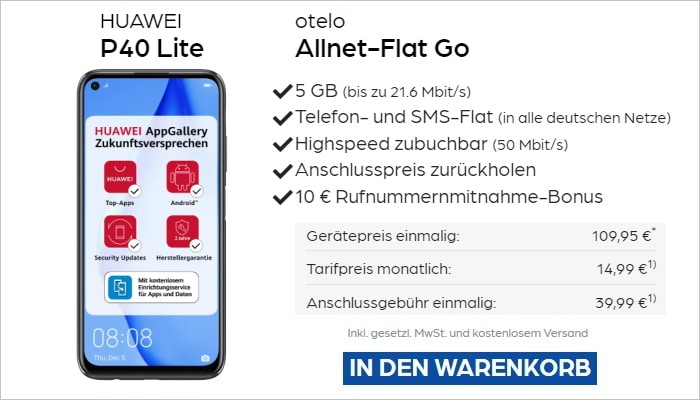 Huawei P40 Lite zur otelo Allnet-Flat Go bei Preisboerse24