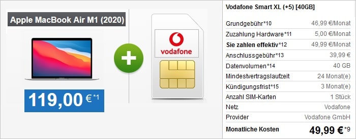 Vodafone Smart XL mit Macbook Air M1 bei handytick