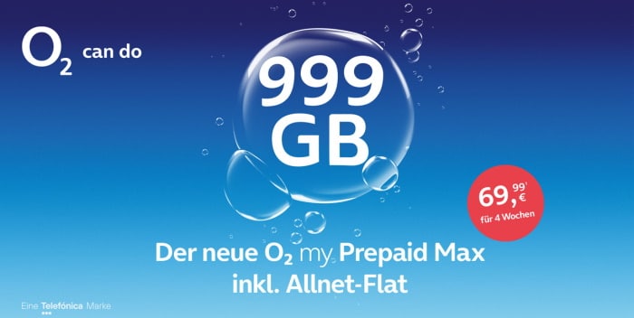 o2 my Prepaid Max mit 999 GB LTE ab 05. Oktober 2021 verfügbar