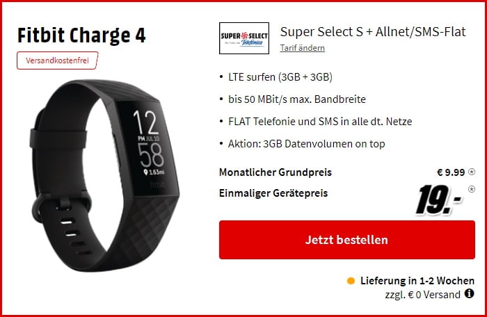 FitBit Charge 4 (Schwarz) + Super Select S bei MediaMarkt