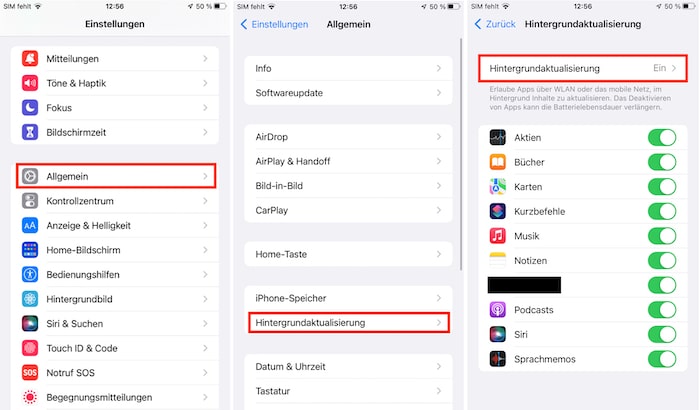 iPhone Hintergrundaktualisierung ausschalten deaktivieren aktivieren