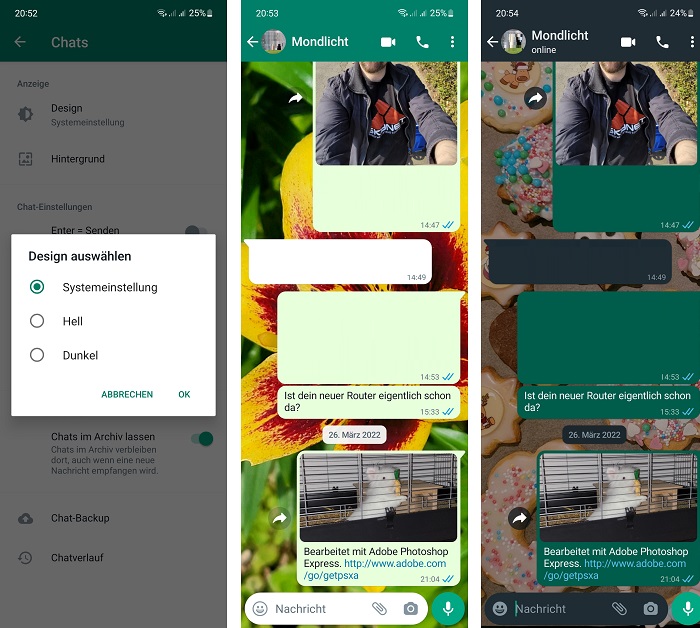 Dunkles und helles WhatsApp-Design