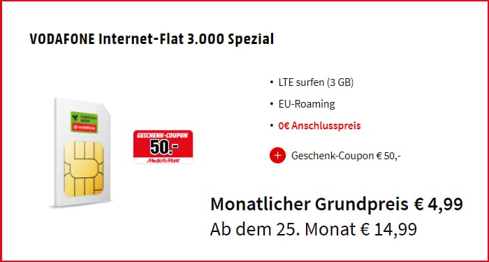 mobilcom-debitel Vodafone Internet-Flat 3.000 + 50 Euro Geschenk-Coupon bei MediaMarkt - Header