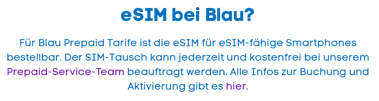 Blau eSIM für Prepaid-Tarife