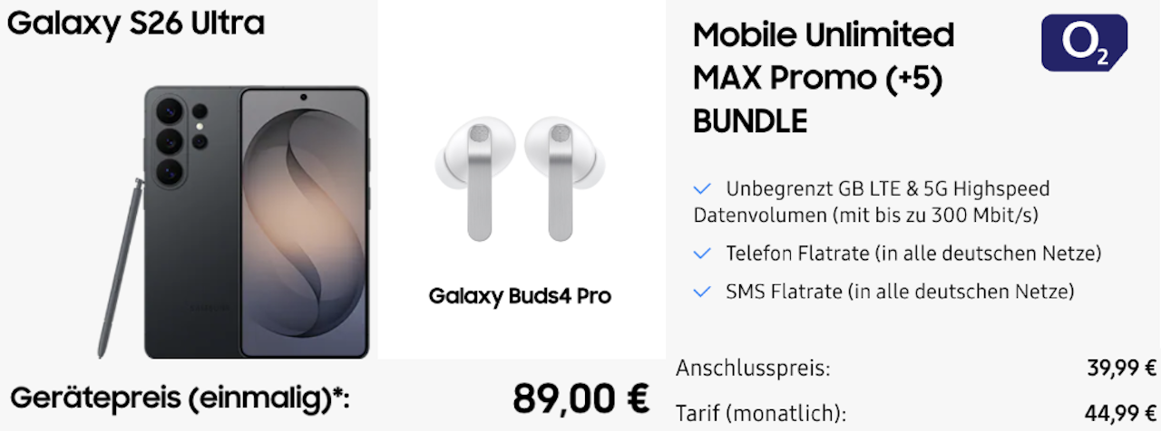 Galaxy S26 Ultra mit gratis Galaxy Buds 4 Pro im Samsung Shop
