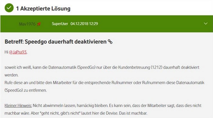 Vodafone SpeedGo dauerhaft deaktivieren