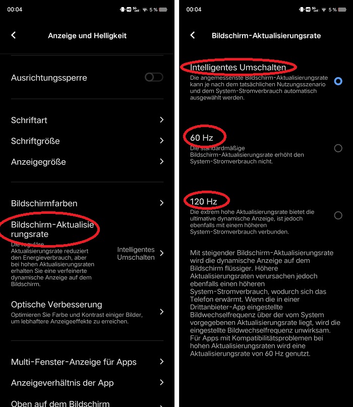 Dort findest Du die Hertz-Einstellung