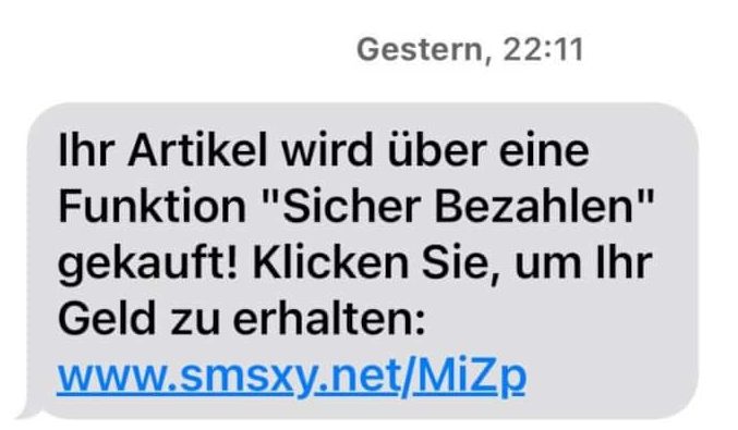 Textnachricht mit Ankündigung des angeblichen Bezahldienstes (Bildquelle: Landeskriminalamt Niedersachsen)