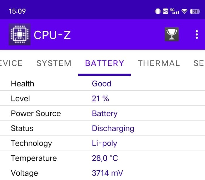Akkustand durch die App CPU-Z ermitteln