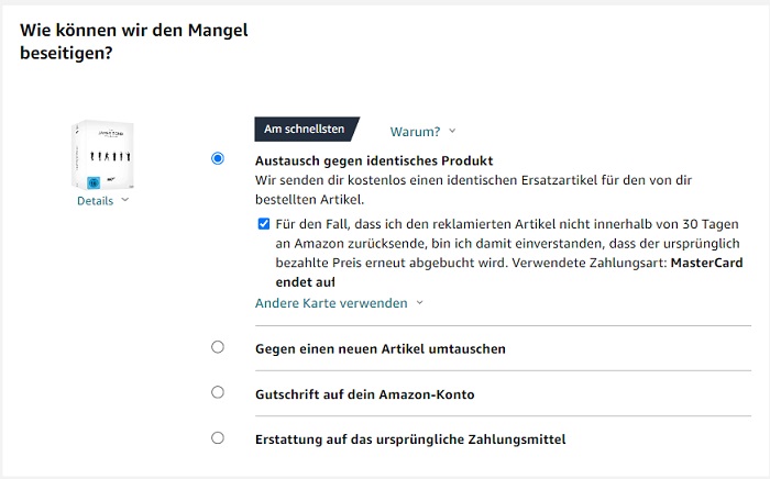 Diese Optionen hast Du bei Amazon: Vom Austausch, zur Gutschrift bis zur Erstattung