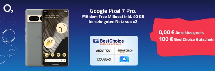 Google Pixel 7 Pro + o2 Free M Boost + 100 € Gutschein