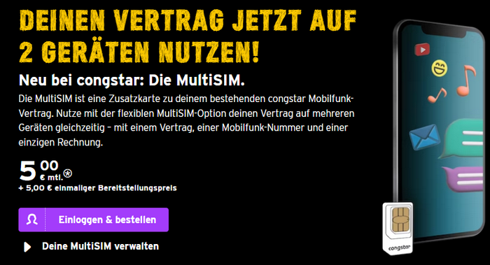 Die congstar MultiSIM ist ab sofort buchbar (Bild: congstar.de)