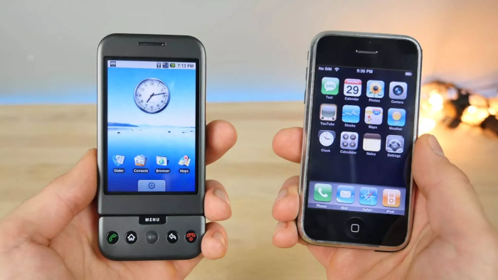 Das erste Android Smartphone HTC Dream und das erste iPhone (Bild: Turn-on Magazin)