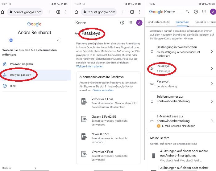 Passkeys beim Google-Konto