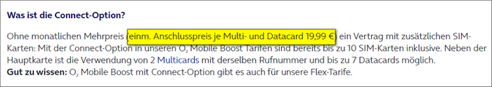 o2 Connect Anschlusspreis