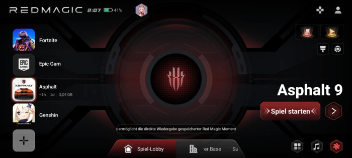 RedMagic 8 Pro - Screenshot vom dediziertern Game-Modus
