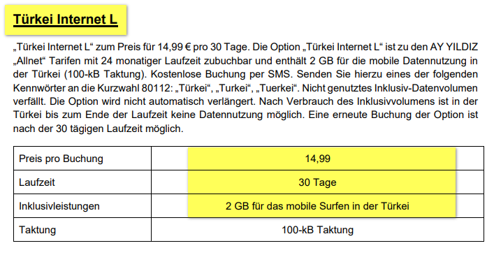 Ay Yildiz Türkei Internet Paket