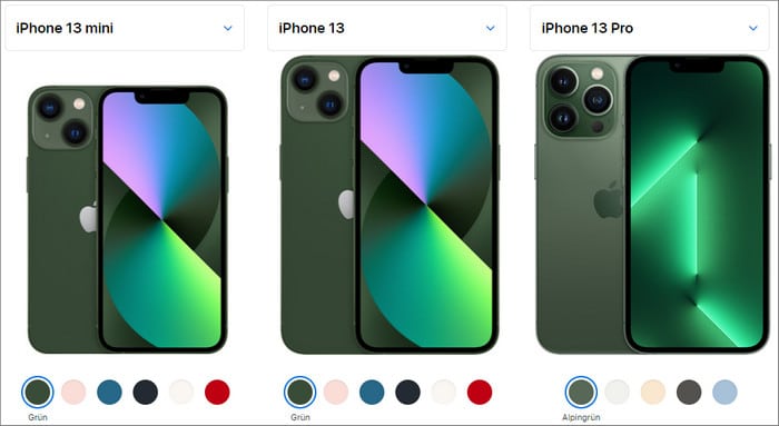 iPhone 13 Farben im Vergleich (Bild: apple.com)