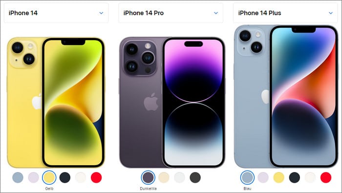 iPhone 14 Farben vergleichen (Bild: apple.com)