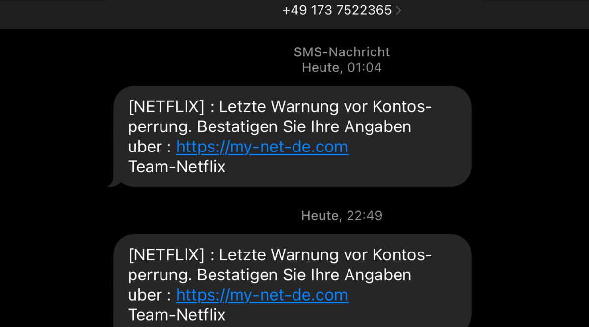 Netflix Spam SMS