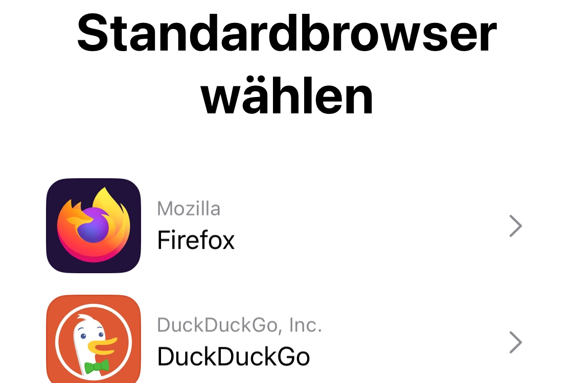 Screenshot von iOS zur Wahl eines anderen Standard-Browsers