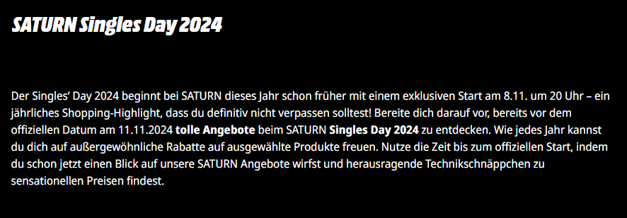 Saturn Singles Day Aktion