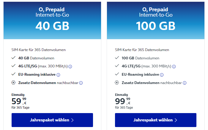 o2 Prepaid-Jahrespakete