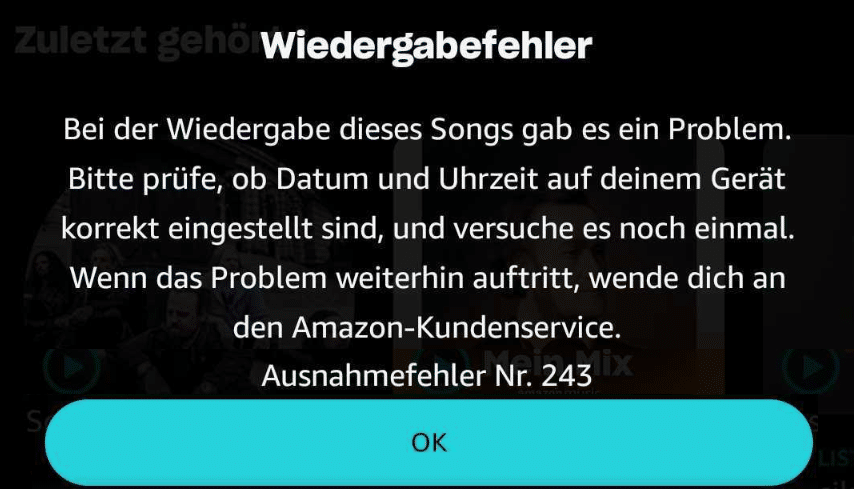 Amazon Music Unlimited Fehlermeldung