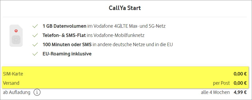 CallYa Anschlusspreis