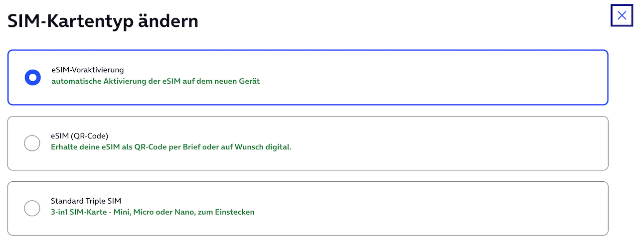 o2 eSIM Voraktivierung im Warenkorb