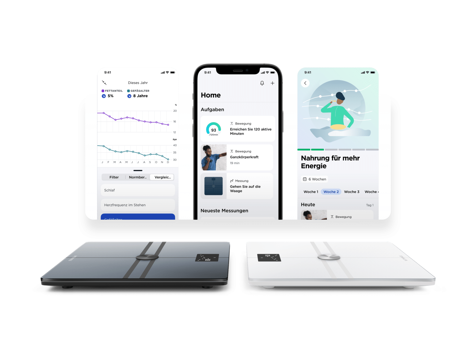 App-Screenshots und smarte Waagen von Withings