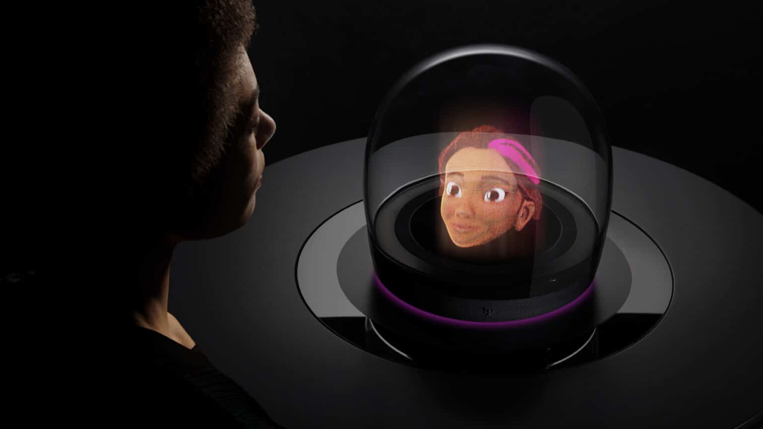 Die Telekom-Designstudie namens Concept View, die einen WLAN-Router mit Glaskugel und darin eine persönliche Assistentin als Hologramm zeigt.